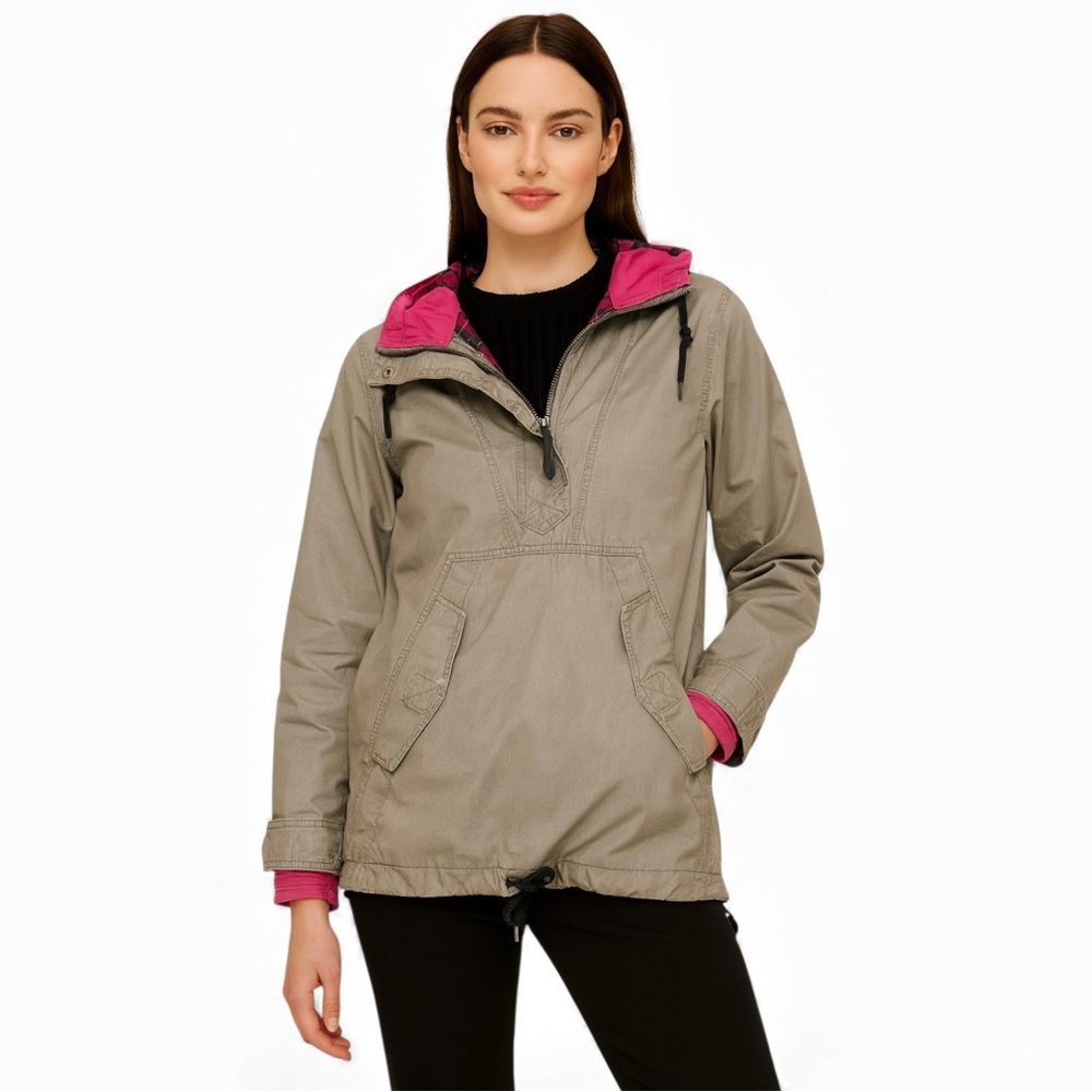 B by Burton Women’s Snow Anorak Jacket XS – DRYRIDE Khaki/Pink, Plaid Lining